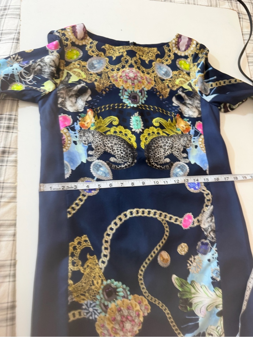 Tibi Blue Silk Scarf Animal & Jewel Print Luxury Designer Shift Dress 2*FLAW* - Picture 13 of 16